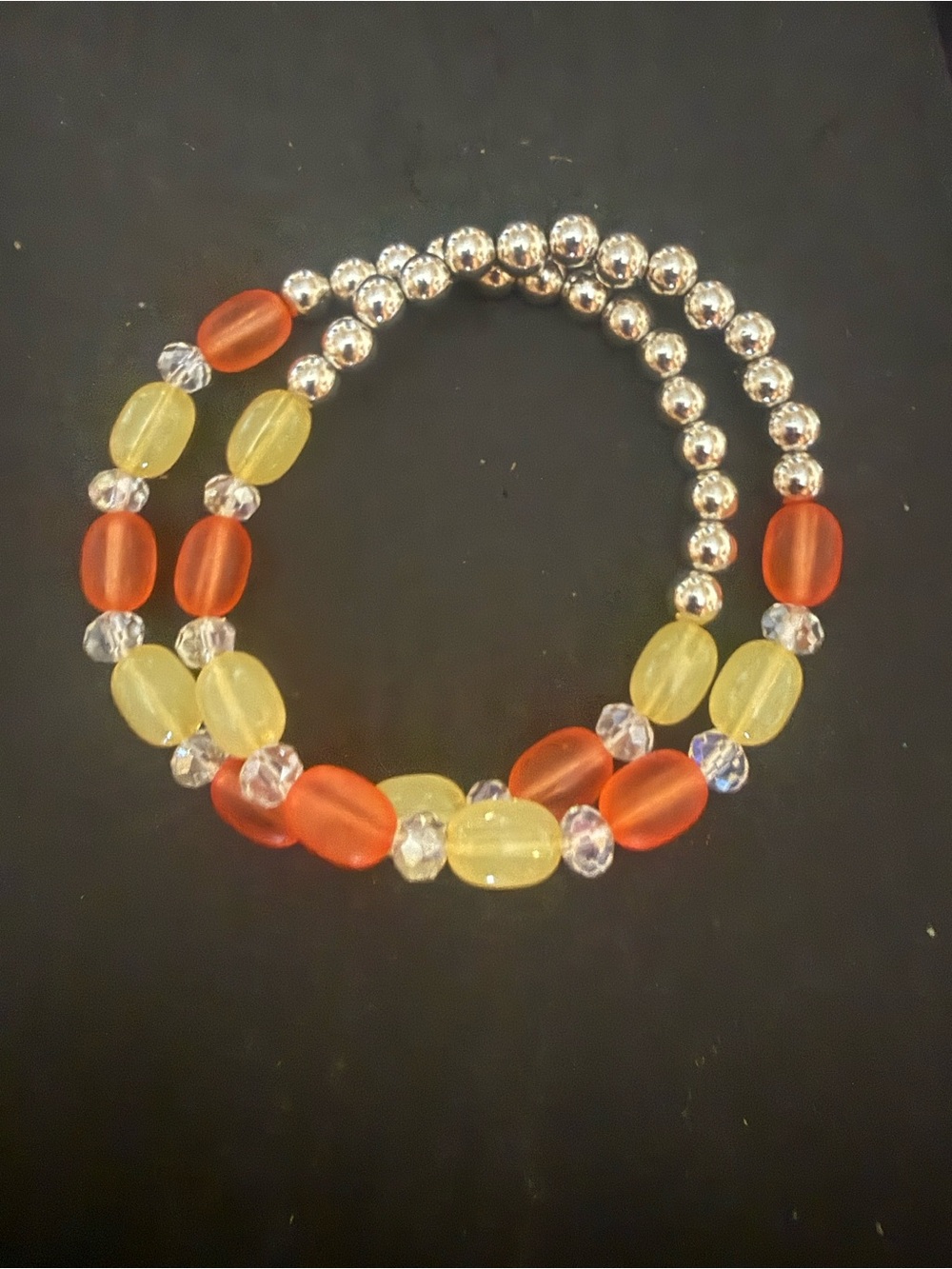 Yellow & Orange Beaded Stretch Bracelet with Silver Accents